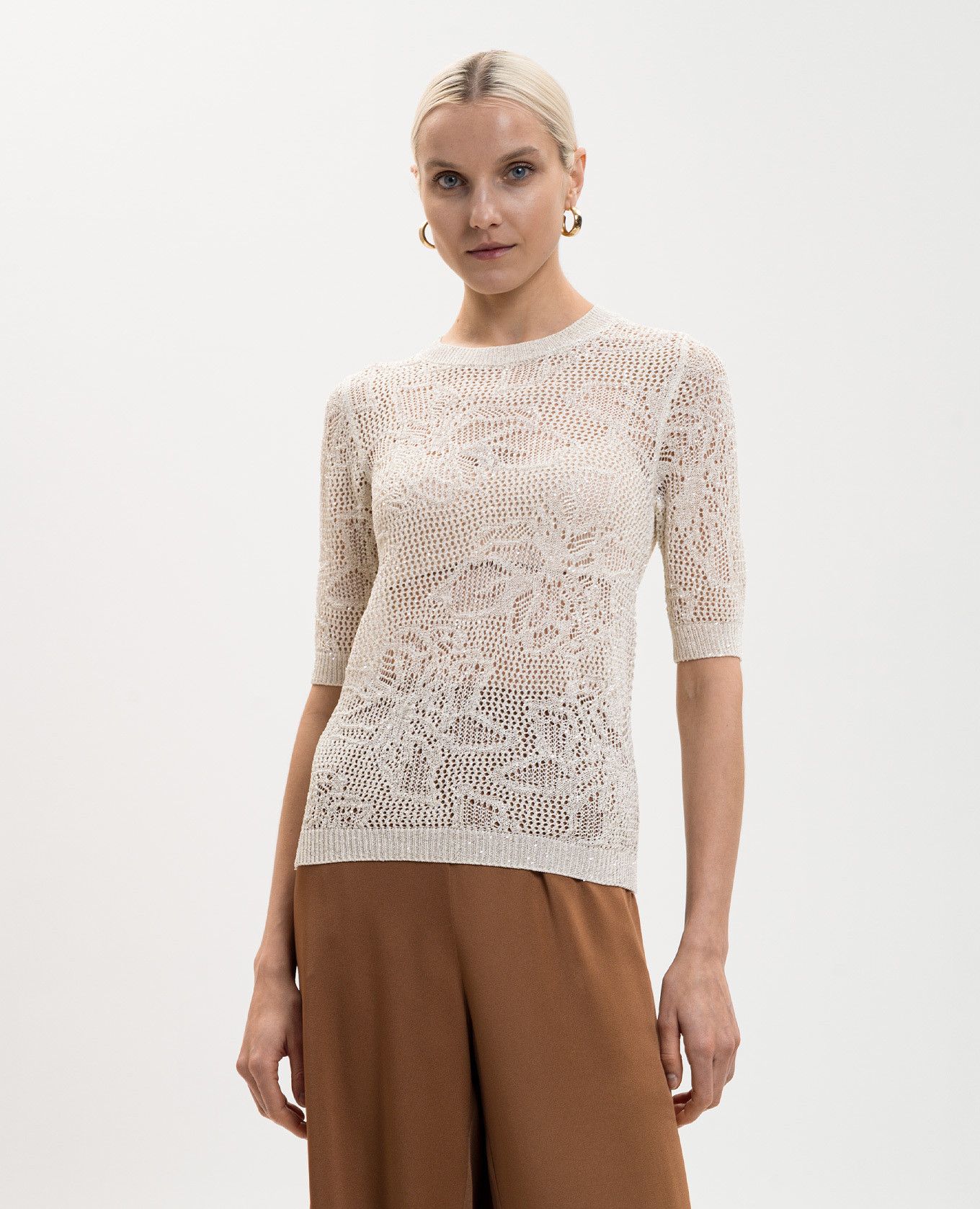 Ivory openwork top with sequins Fabiana Filippi, Beige
Ivory openwork top with sequins Fabiana Filippi, Beige