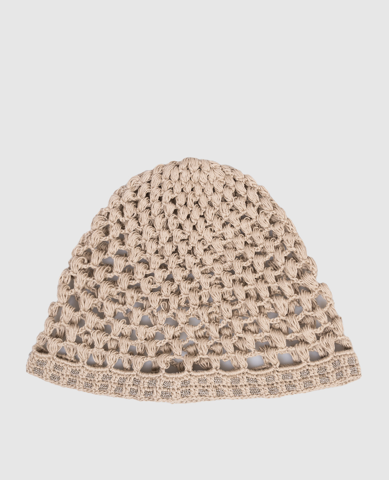 Beige openwork hat with monil chain Peserico
Beige openwork hat with monil chain Peserico