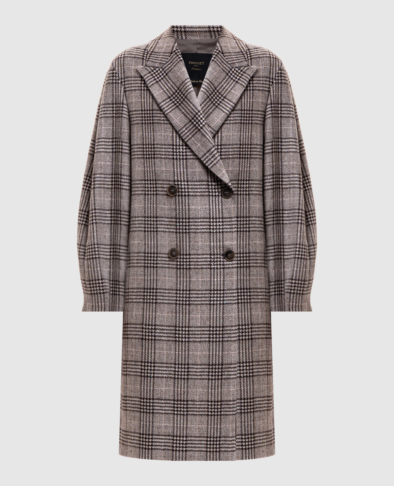 Gray double-breasted coat with checked wool Twinset, Grey
Gray double-breasted coat with checked wool Twinset, Grey