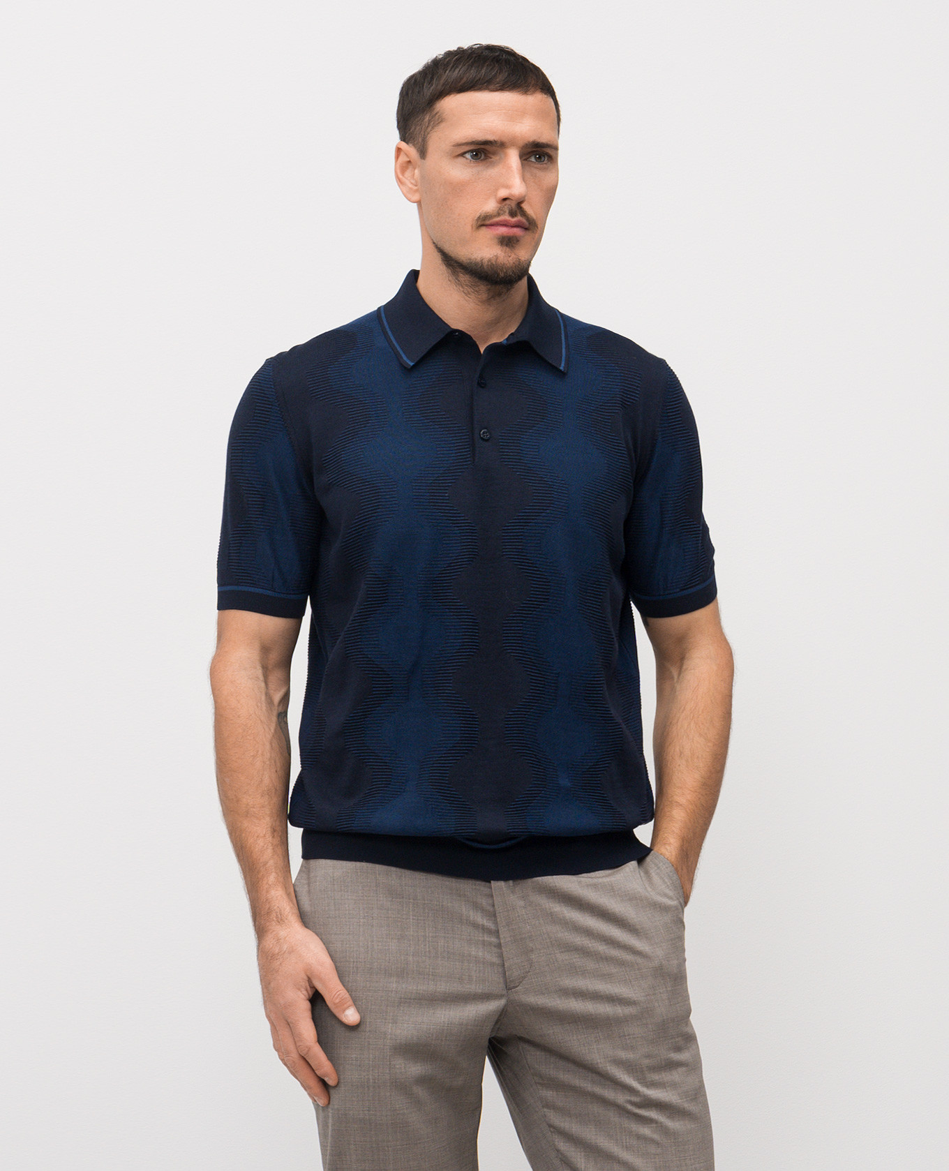 Blue polo shirt with patterned silk Stefano Ricci
Blue polo shirt with patterned silk Stefano Ricci