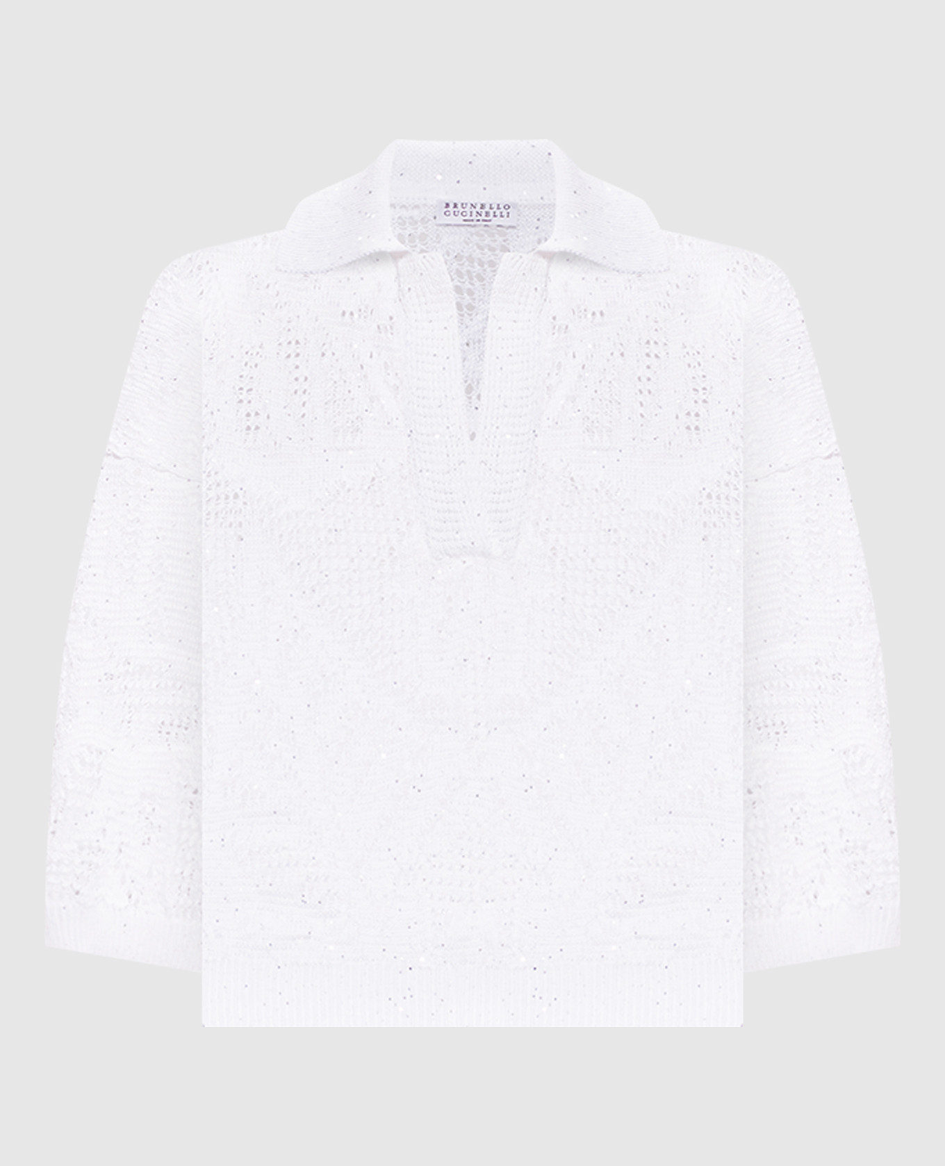 White openwork linen pullover with polo collar Brunello Cucinelli
White openwork linen pullover with polo collar Brunello Cucinelli