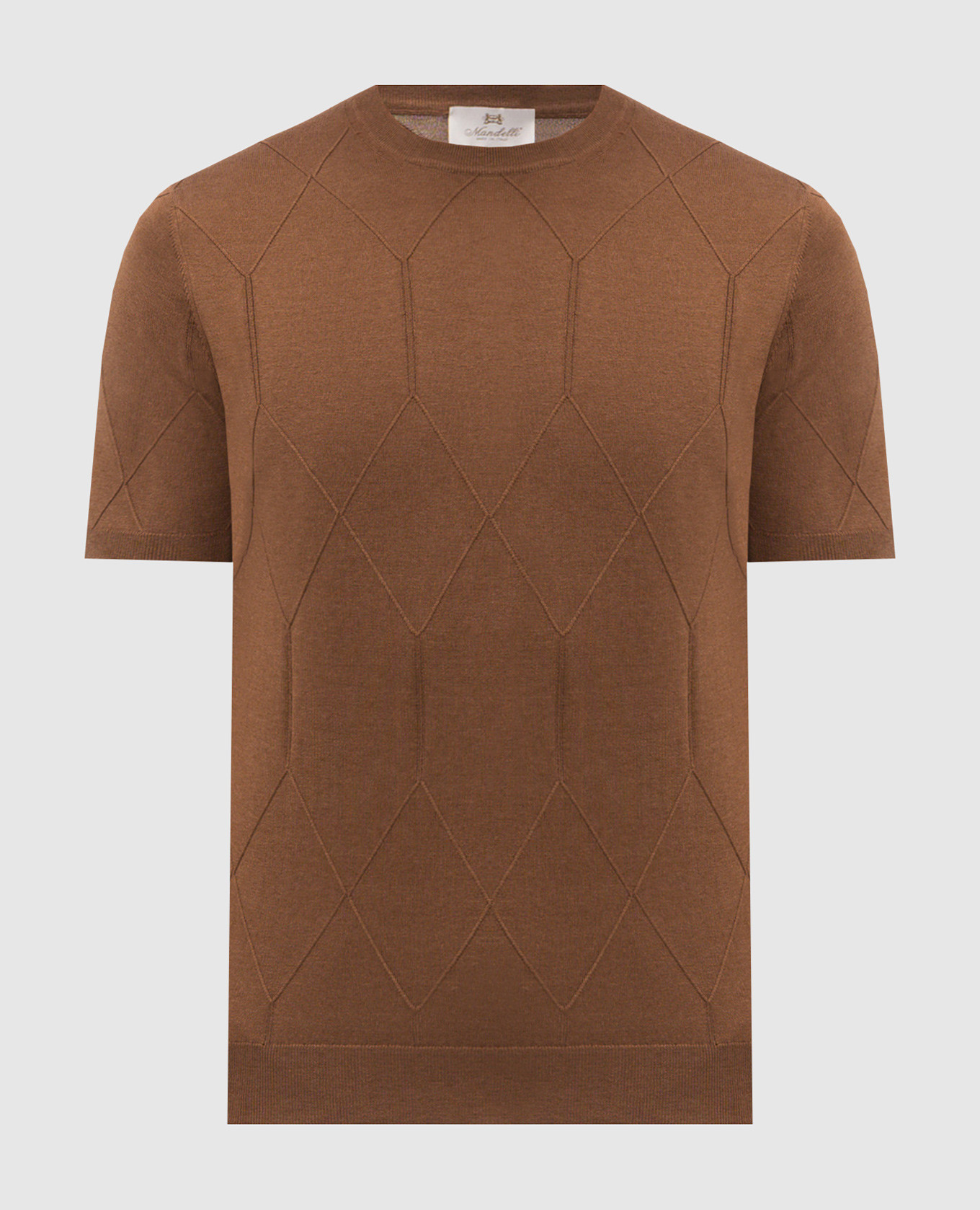 Brown silk t-shirt with geometric pattern Enrico Mandelli
Brown silk t-shirt with geometric pattern Enrico Mandelli