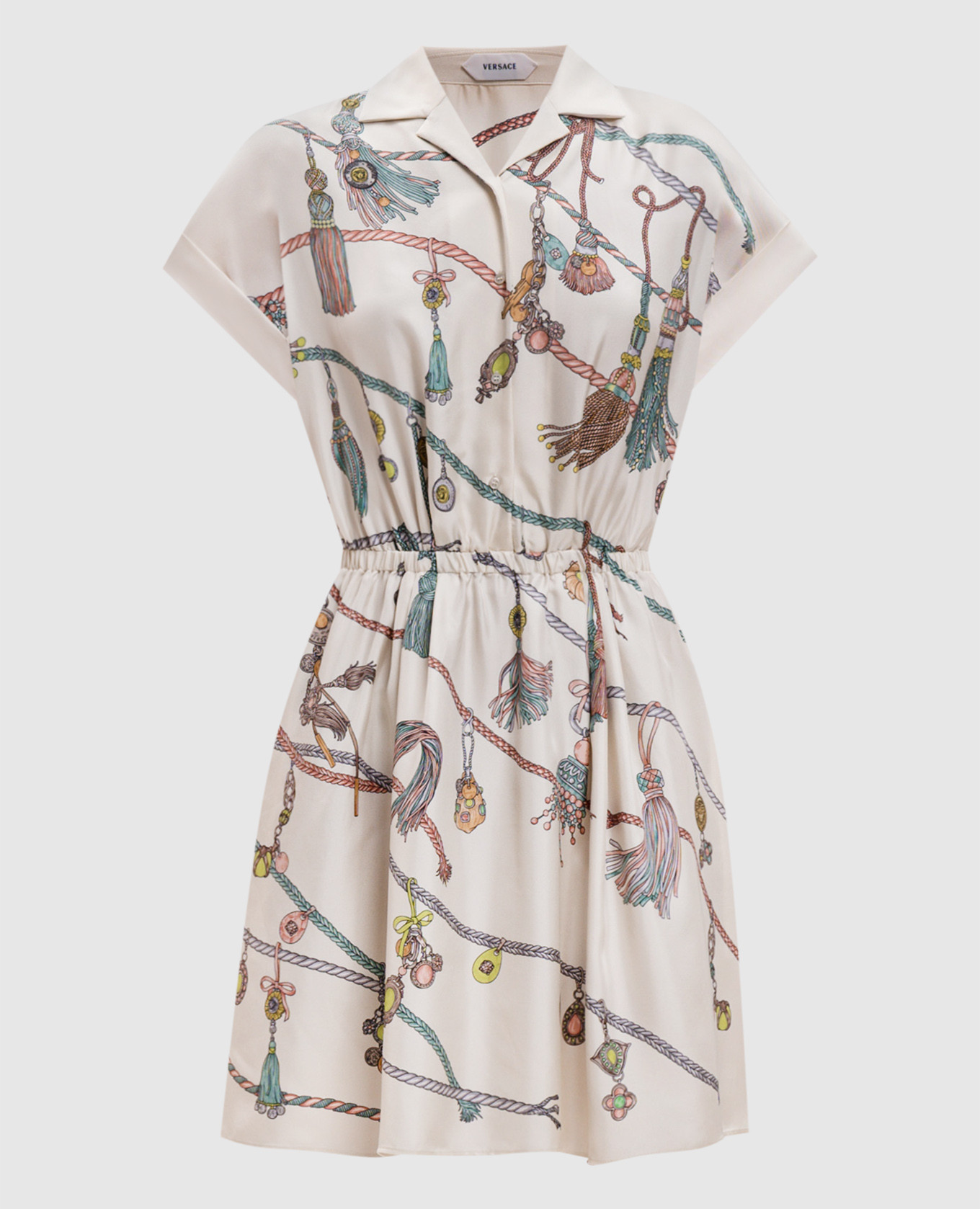 Beige silk shirt dress with branded print Versace
Beige silk shirt dress with branded print Versace