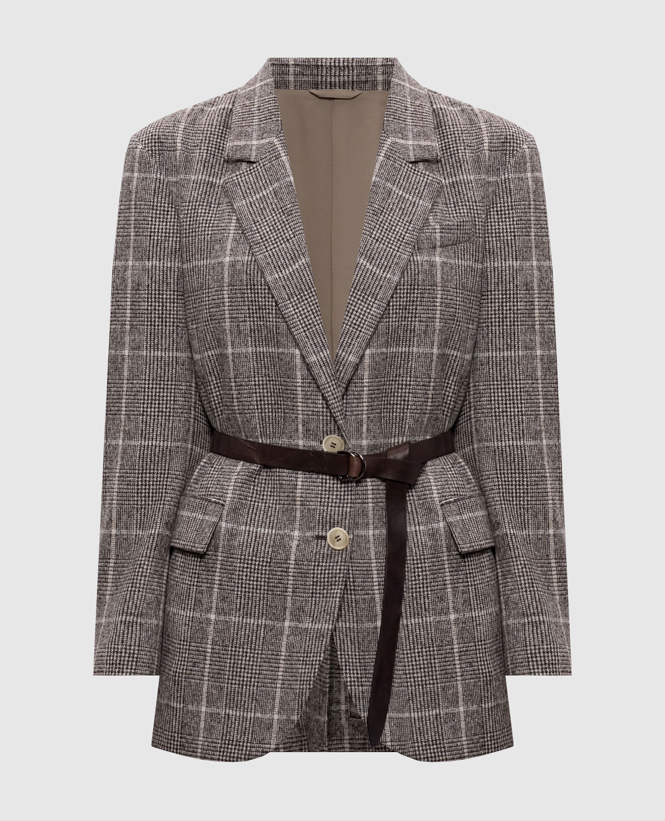 Gray checked alpaca jacket with belt Brunello Cucinelli, Grey
Gray checked alpaca jacket with belt Brunello Cucinelli, Grey