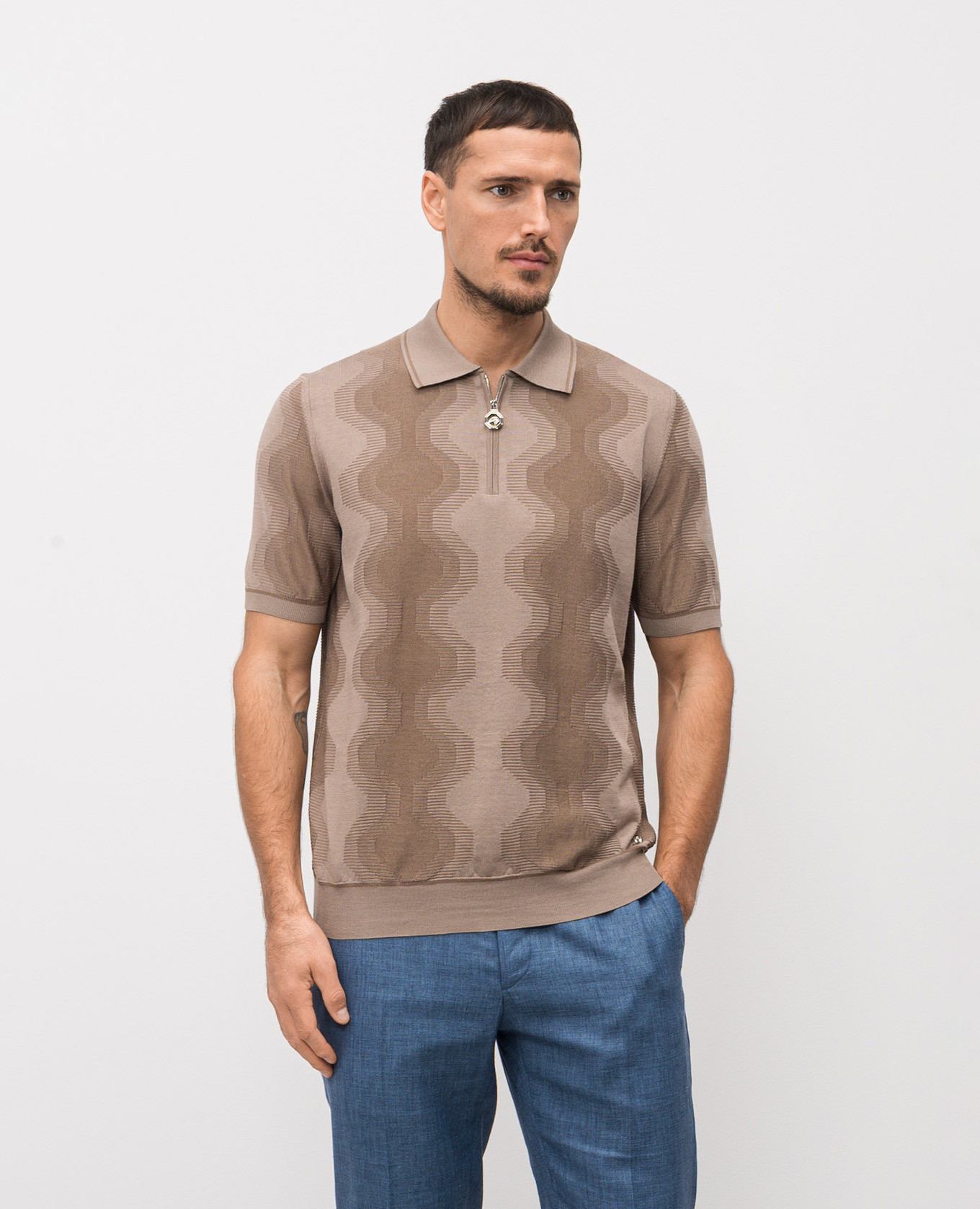 Beige polo shirt with patterned silk Stefano Ricci
Beige polo shirt with patterned silk Stefano Ricci