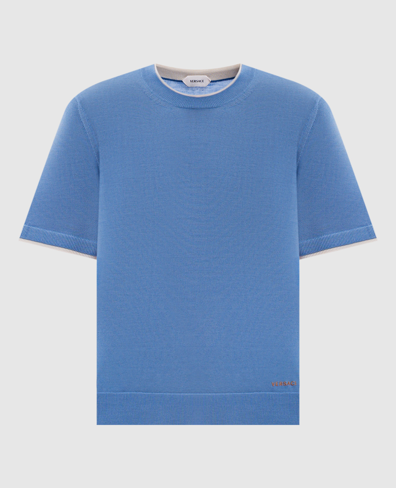 Blue wool T-shirt with logo embroidery Versace, Light blue
Blue wool T-shirt with logo embroidery Versace, Light blue