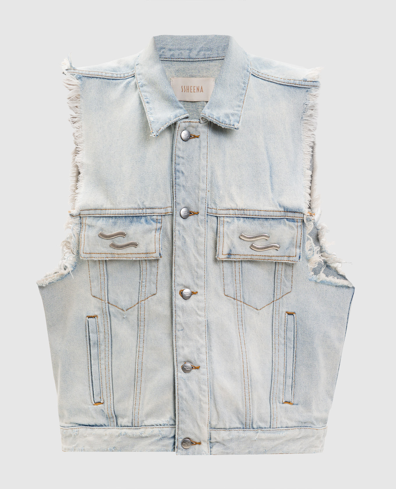 Blue denim vest with emblems SSHEENA, Light blue
Blue denim vest with emblems SSHEENA, Light blue