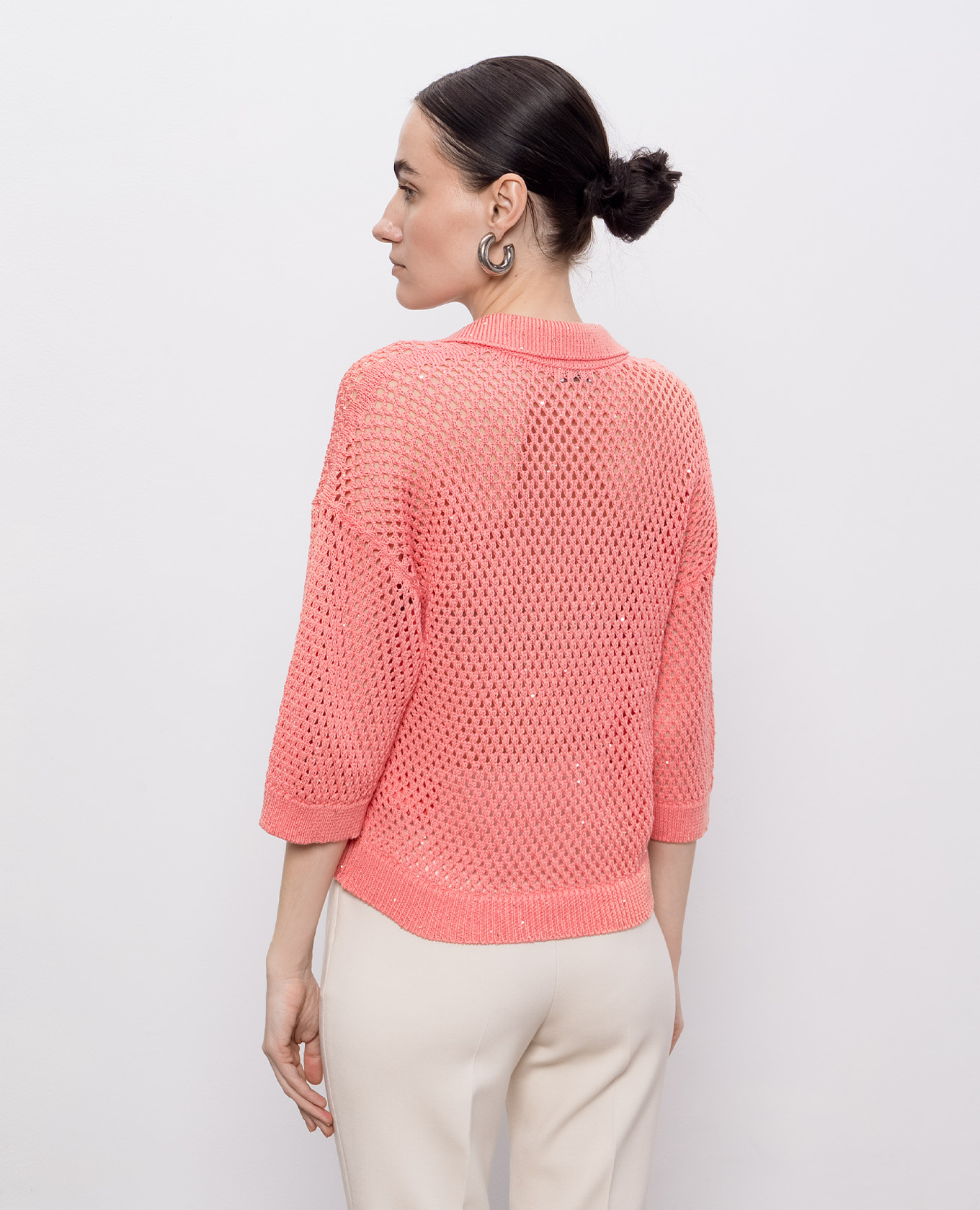 Pink openwork pullover with polo collar Peserico
Pink openwork pullover with polo collar Peserico