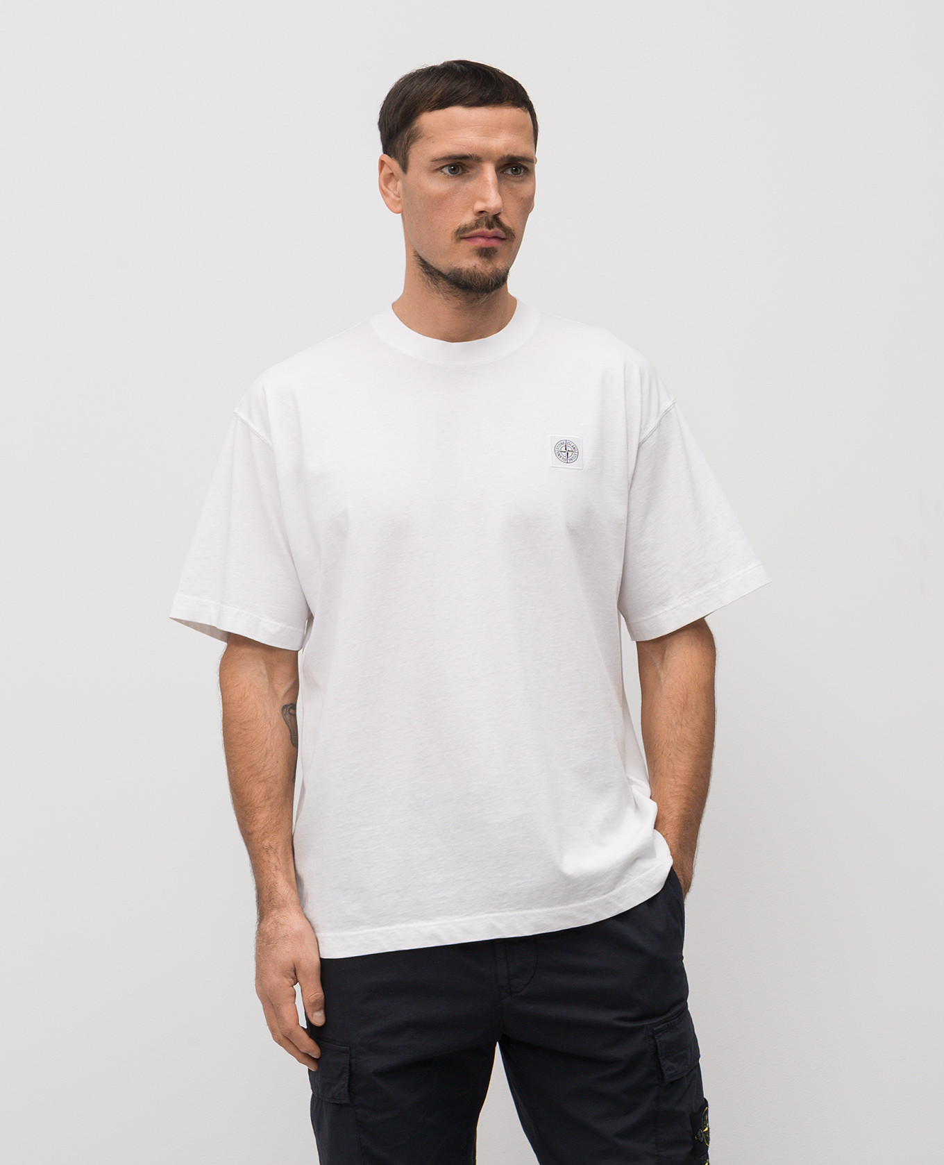 White T-shirt with logo patch Stone Island
White T-shirt with logo patch Stone Island