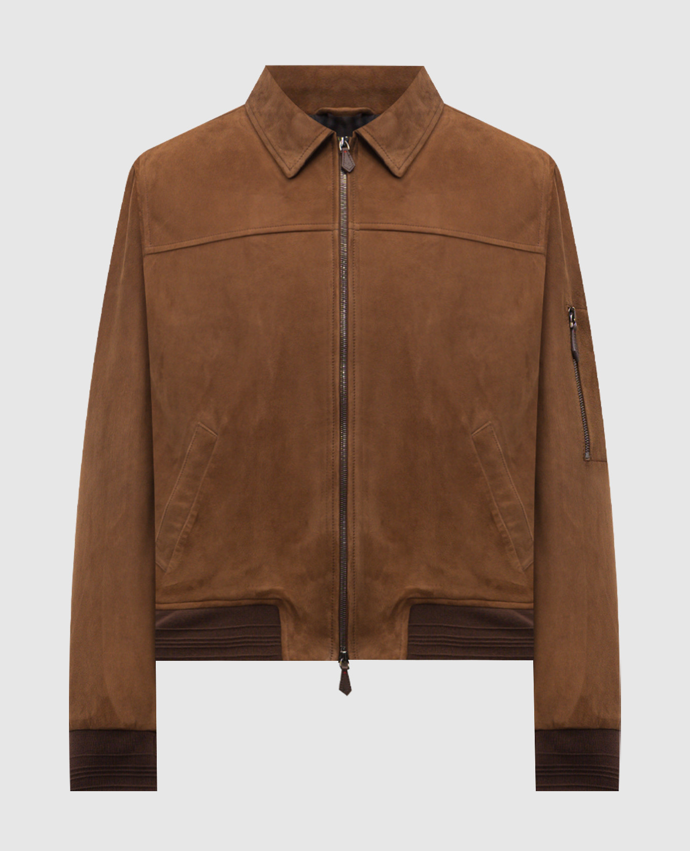 Brown suede jacket with textured emblem ISAIA
Brown suede jacket with textured emblem ISAIA