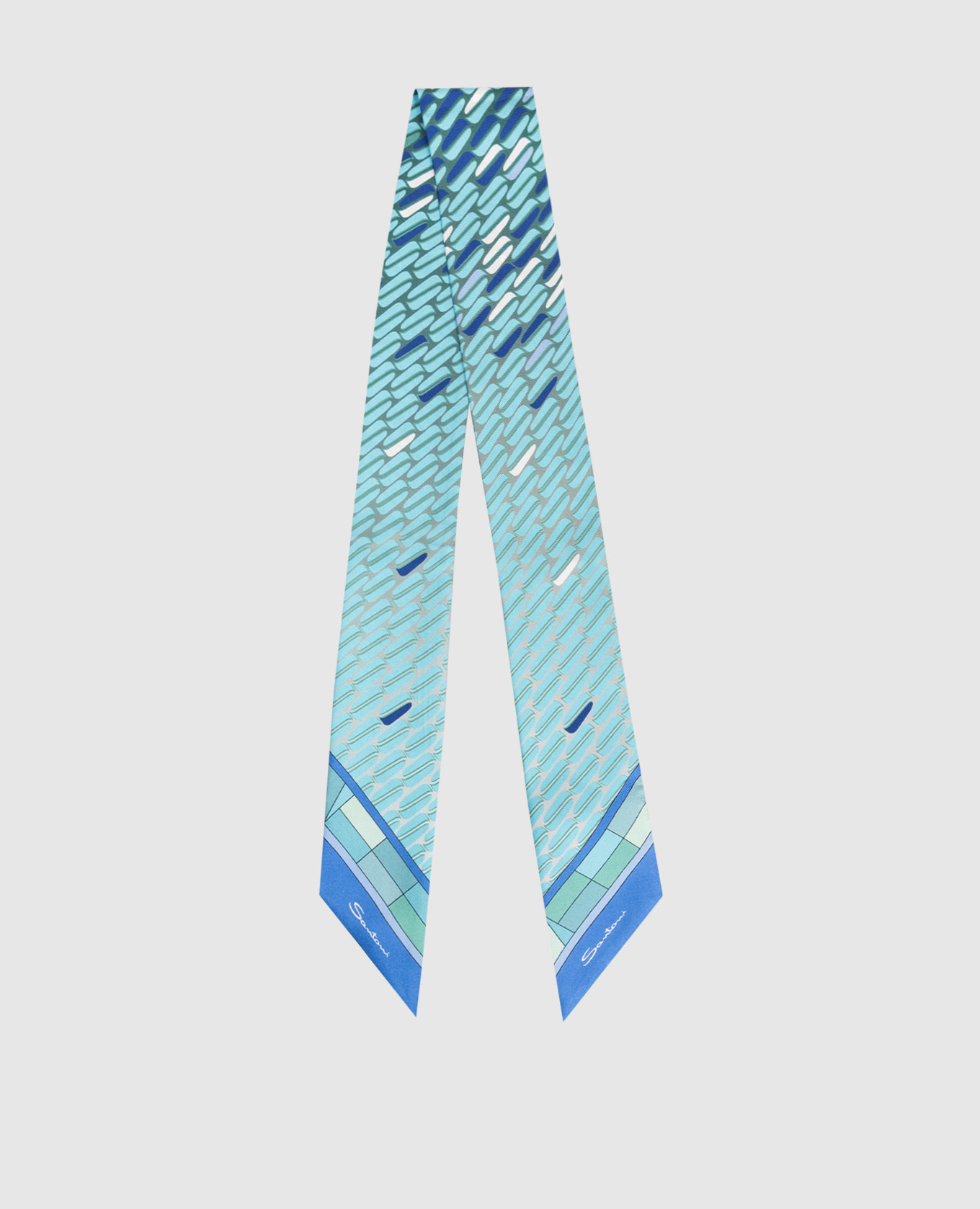 Turquoise silk twill ribbon with branded print Santoni, Light blue
Turquoise silk twill ribbon with branded print Santoni, Light blue