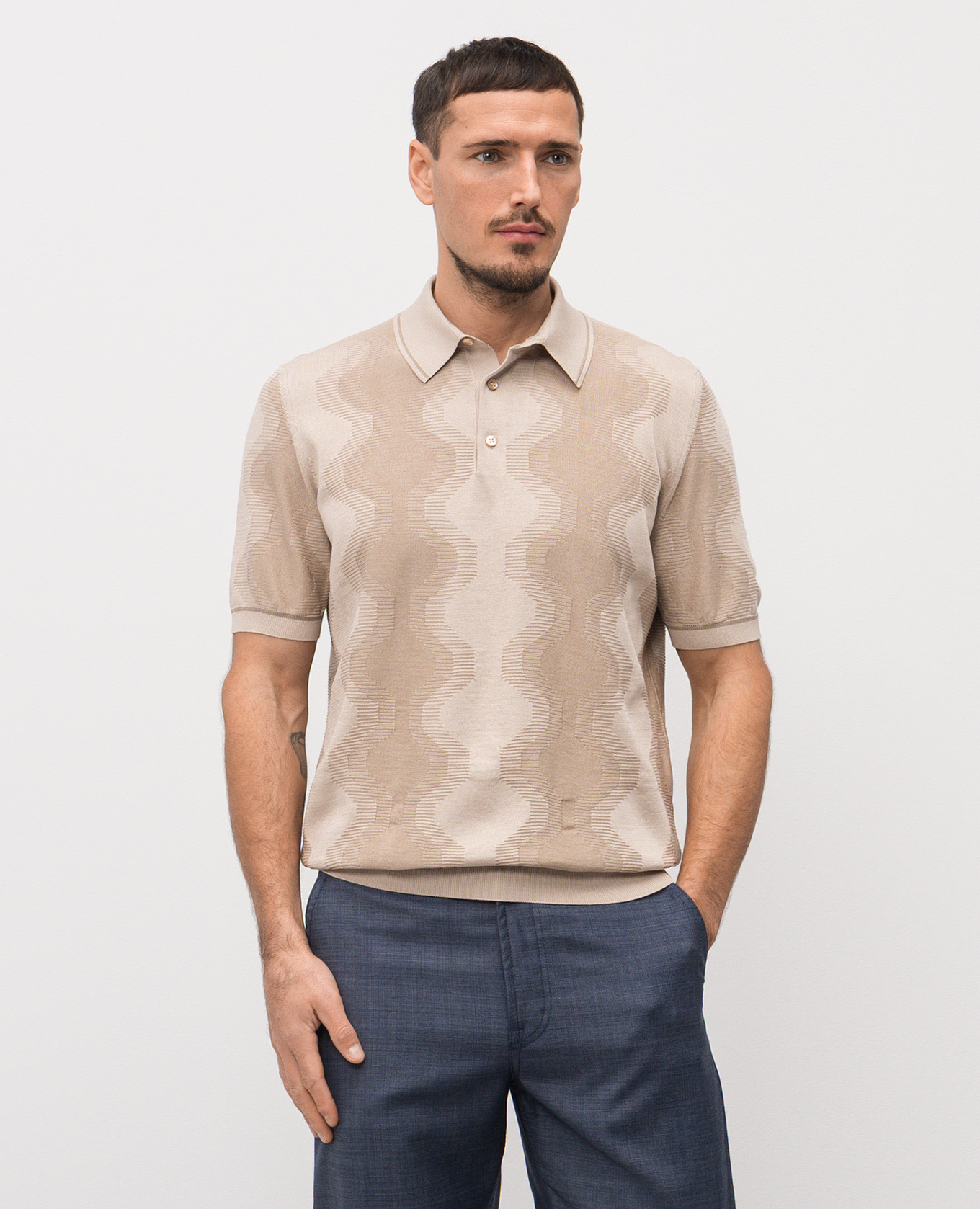 Beige polo shirt with patterned silk Stefano Ricci
Beige polo shirt with patterned silk Stefano Ricci