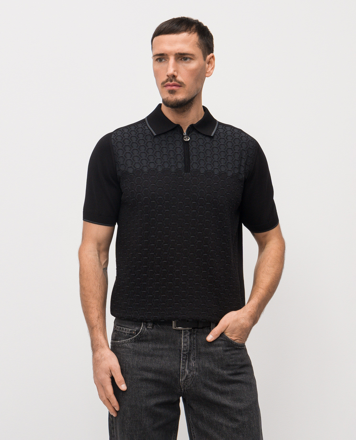 Black polo shirt with patterned silk Stefano Ricci
Black polo shirt with patterned silk Stefano Ricci