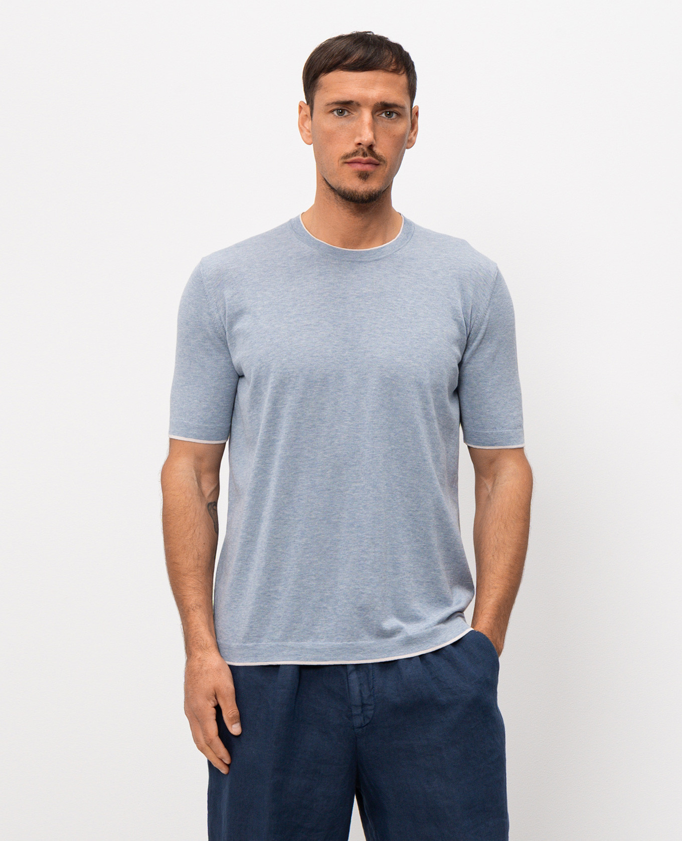 Blue T-shirt with contrast trim Pini Parma, Light blue
Blue T-shirt with contrast trim Pini Parma, Light blue