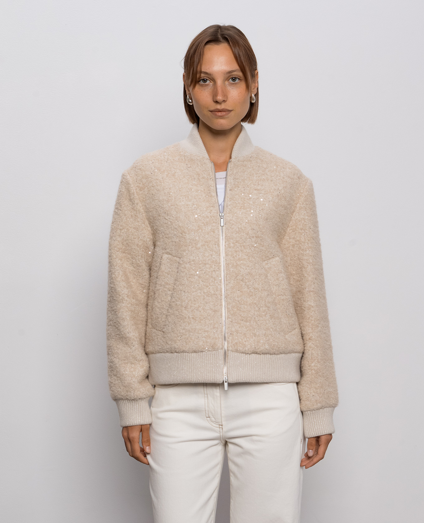 Beige wool bomber jacket with sequins Peserico
Beige wool bomber jacket with sequins Peserico