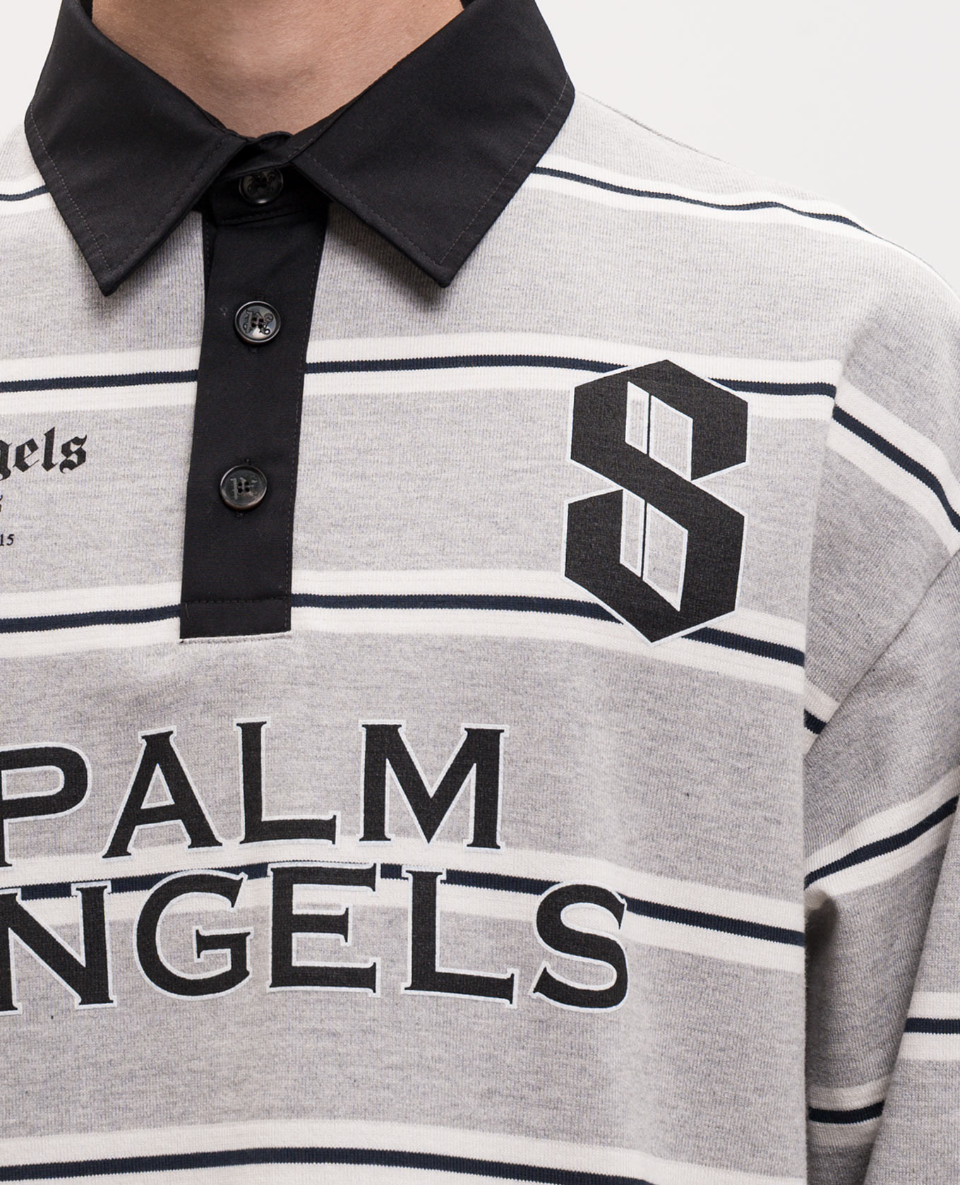 Grey striped sweatshirt with polo collar Palm Angels
Grey striped sweatshirt with polo collar Palm Angels