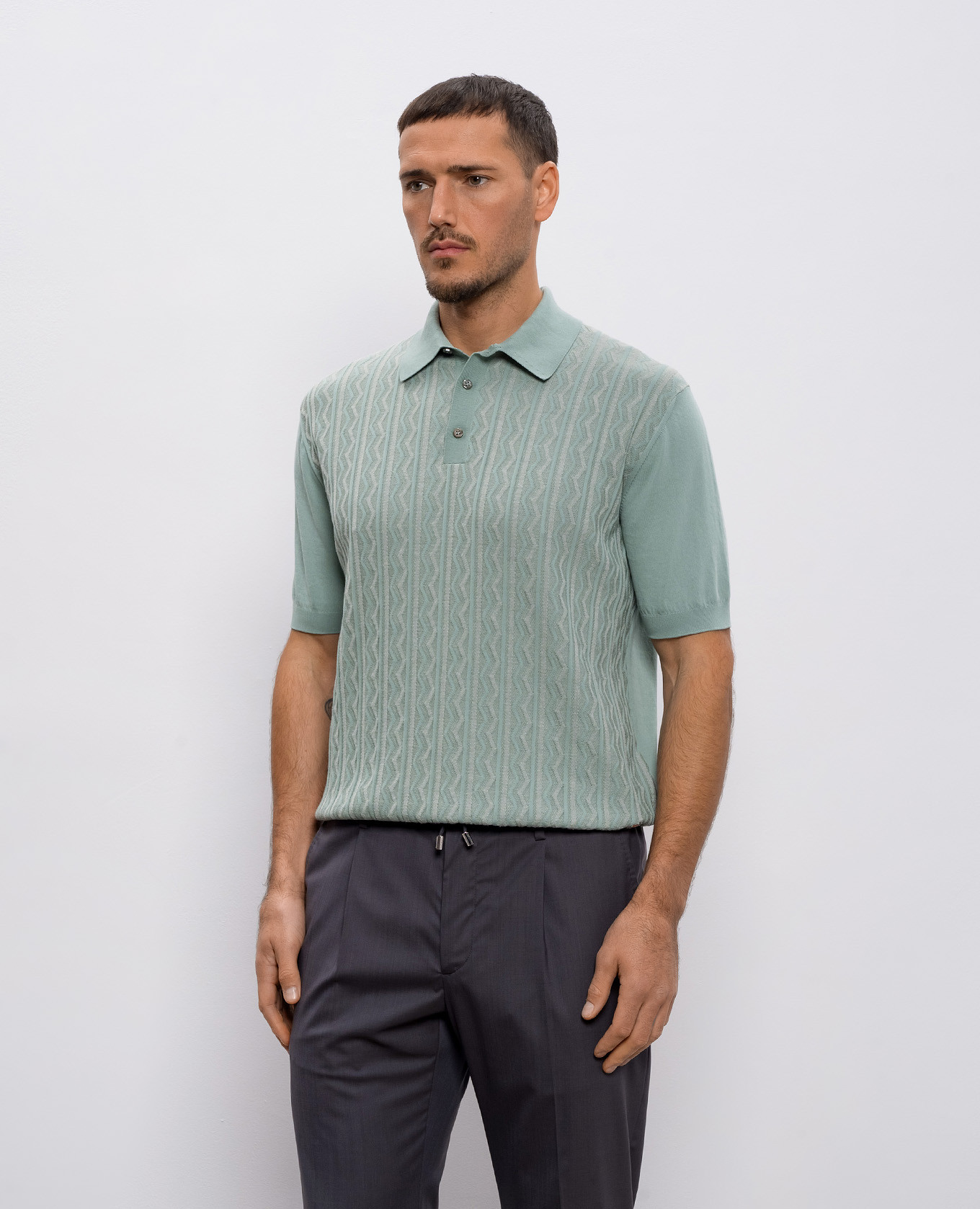 Green polo shirt with patterned silk Stefano Ricci
Green polo shirt with patterned silk Stefano Ricci