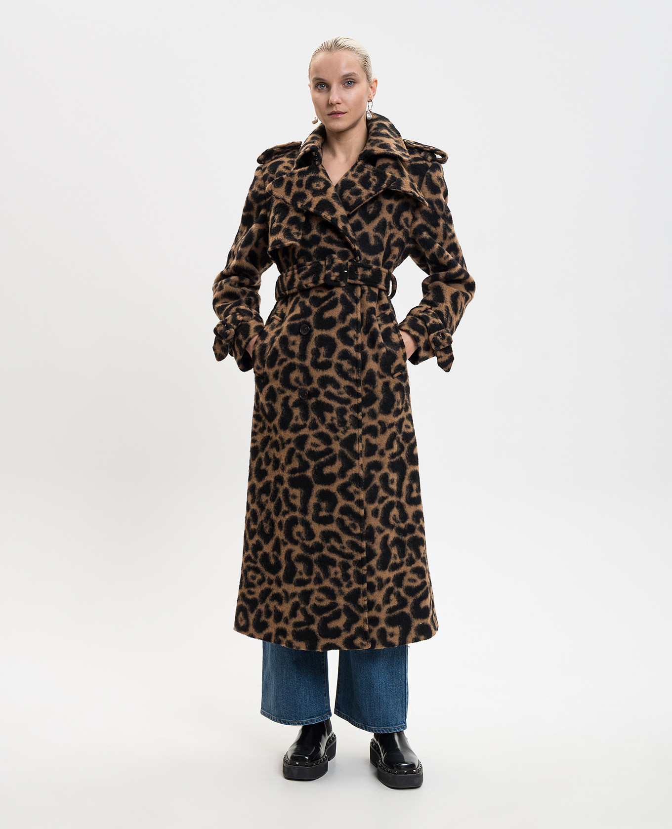 Double-breasted coat with animal print wool Simkhai, Brown
Double-breasted coat with animal print wool Simkhai, Brown