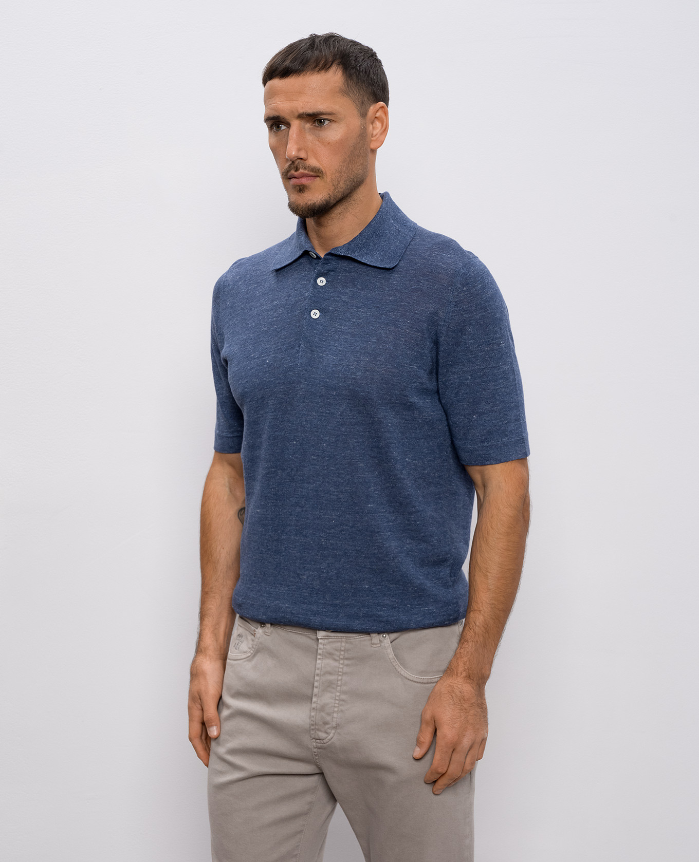Blue polo with linen Brunello Cucinelli
Blue polo with linen Brunello Cucinelli