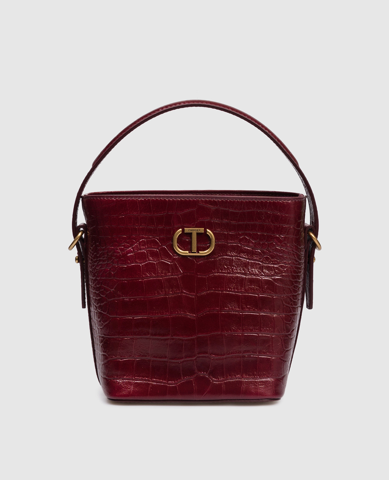 Burgundy glossy leather bucket bag with logo Twinset
Burgundy glossy leather bucket bag with logo Twinset