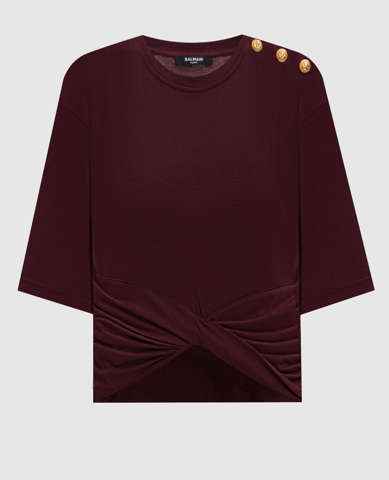 Burgundy cropped t-shirt with drape Balmain
Burgundy cropped t-shirt with drape Balmain