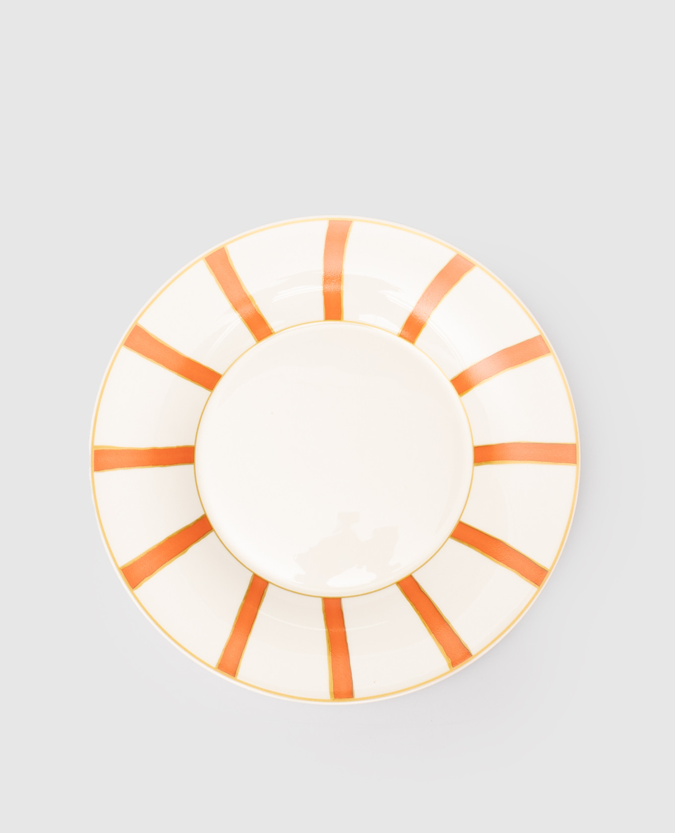 White porcelain dinner plate Striche Arancio e Oro Geminiano Cozzi 1765
White porcelain dinner plate Striche Arancio e Oro Geminiano Cozzi 1765