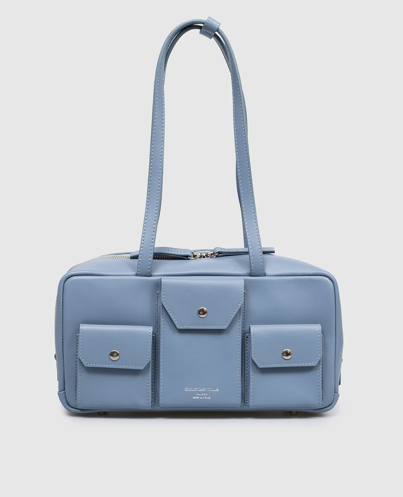 Blue leather bag with logo print Christian Villa, Light blue
Blue leather bag with logo print Christian Villa, Light blue