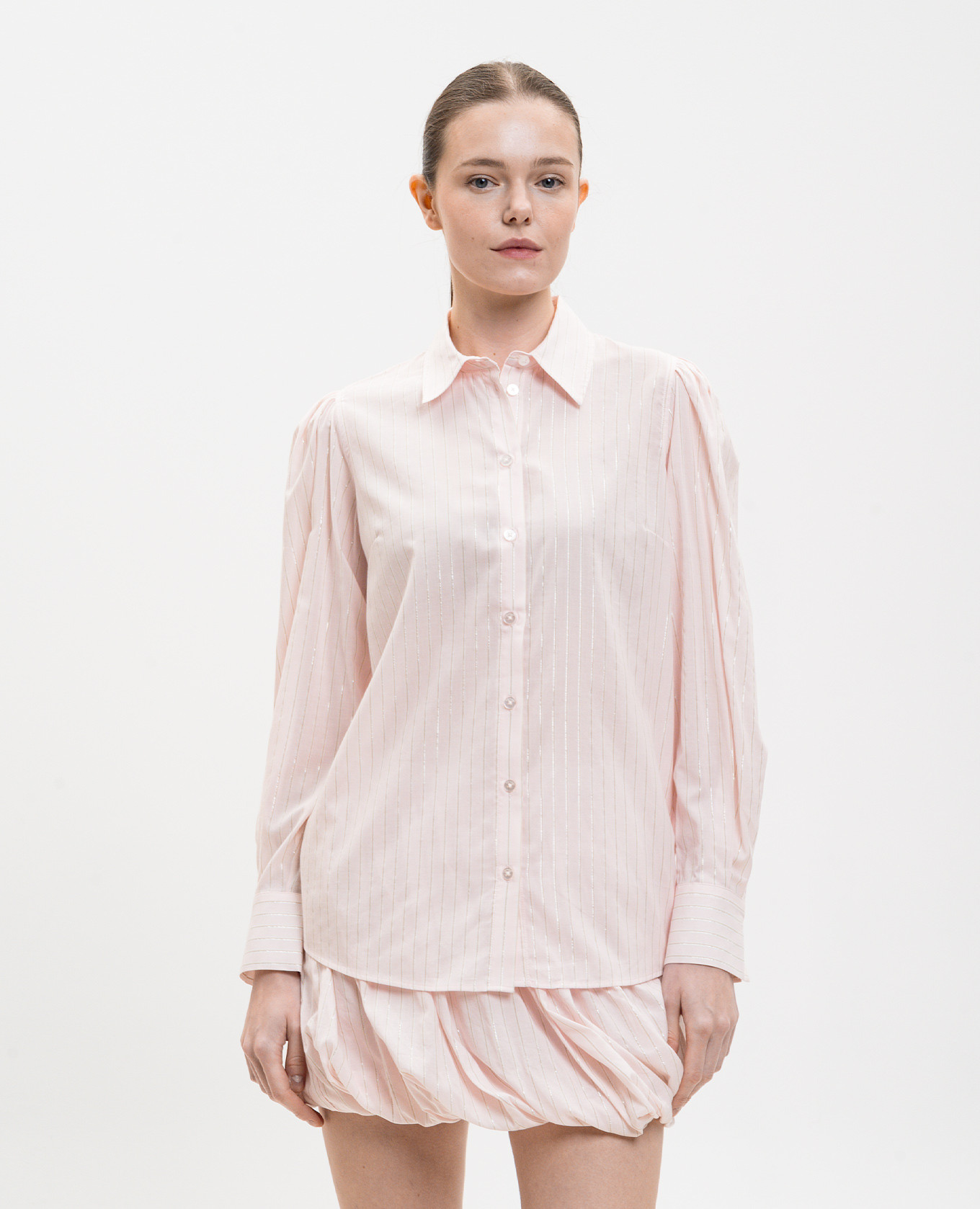 Pink striped shirt with lurex Twinset
Pink striped shirt with lurex Twinset