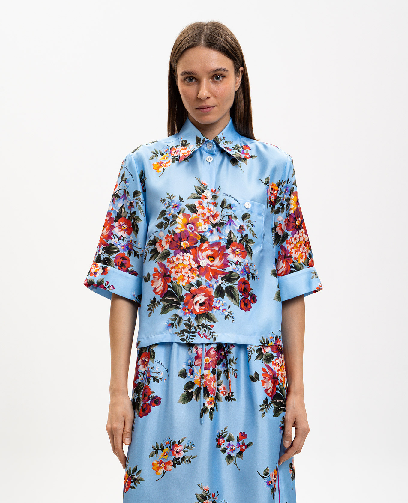 Blue silk blouse with floral print Dolce&Gabbana, Light blue
Blue silk blouse with floral print Dolce&Gabbana, Light blue