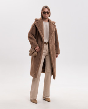 Max Mara Brown double-breasted TEDDY coat made of camel wool and silk TEDDY
