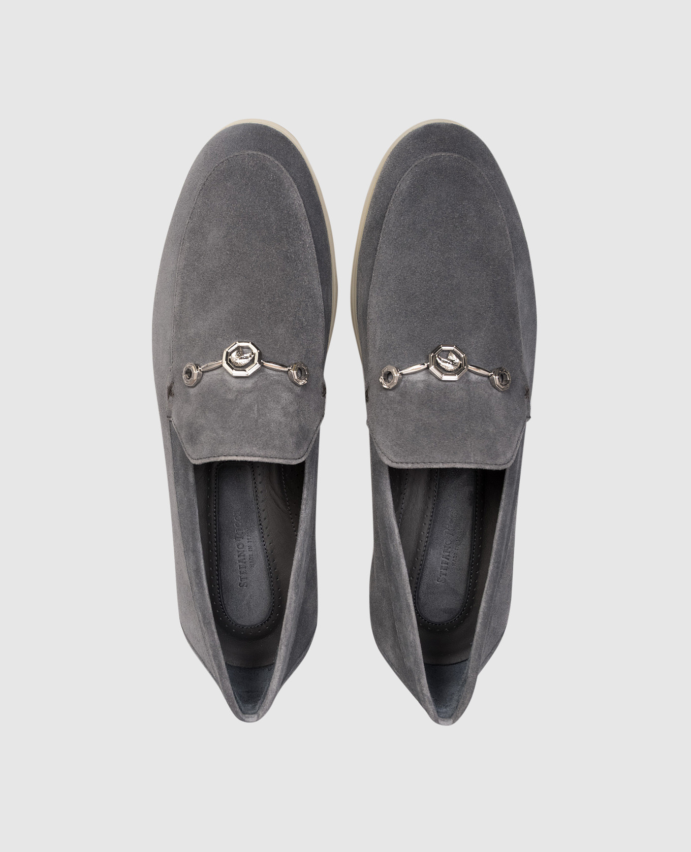 

Grey suede loafers with eagle head emblem Stefano Ricci