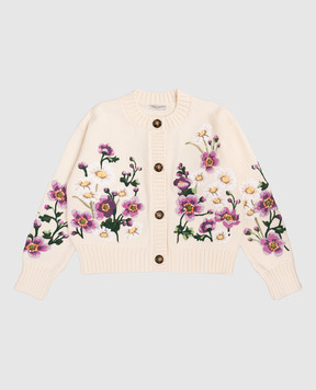 Dolce&Gabbana Children's beige cardigan with wool in floral embroidery L5KWMFJGMB76