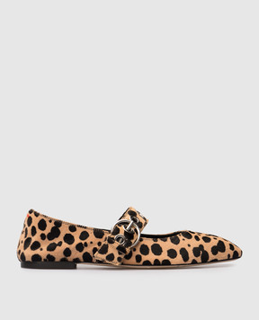 Aeyde Uma beige animal print napped leather ballet flats FL0551068227126