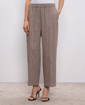 Peserico Gray striped linen pants A0403600676