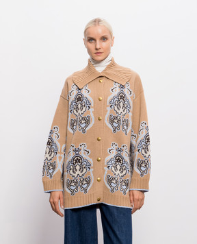 Twinset Brown cardigan with patterned wool 262TP3484