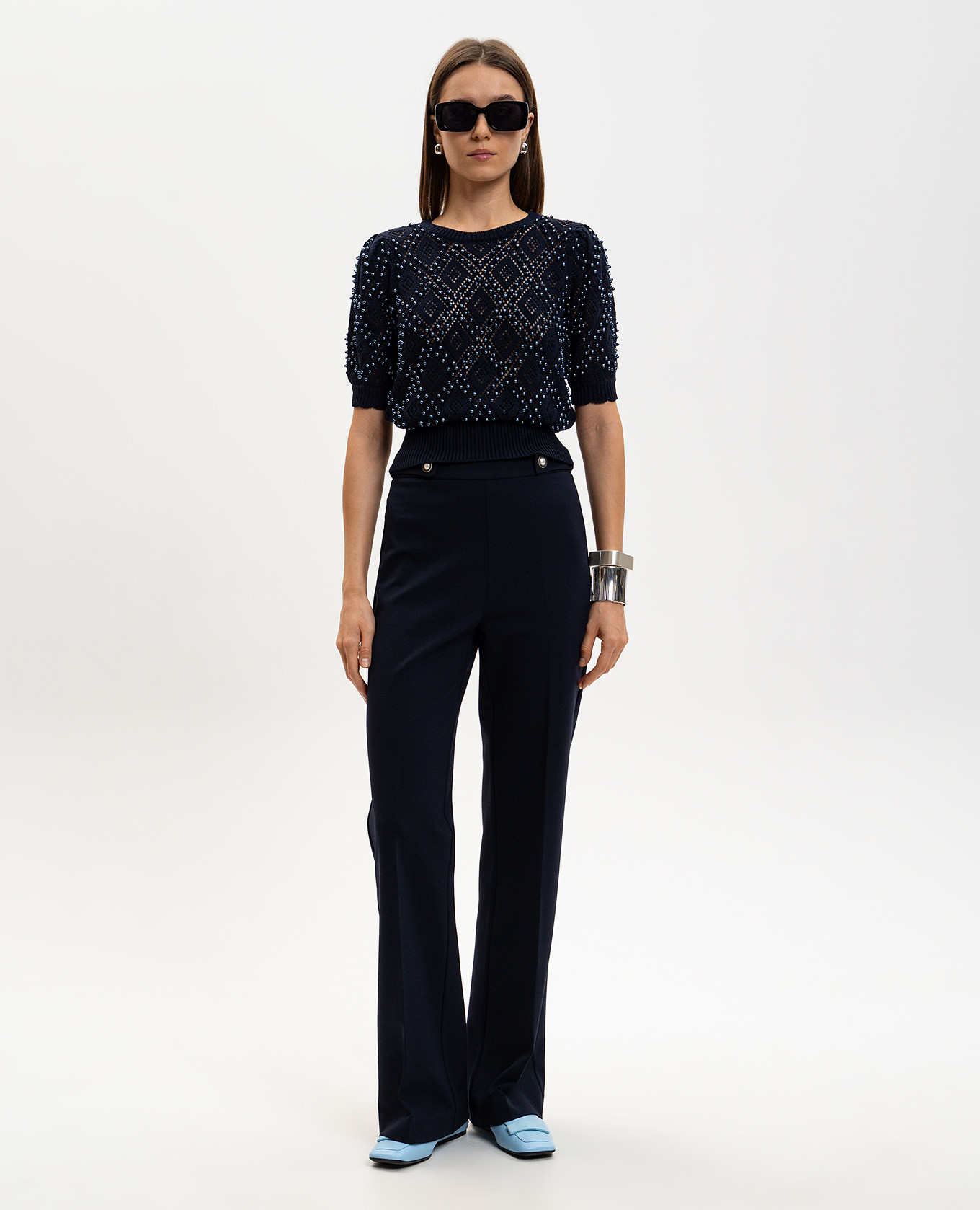 

Blue flared pants with logo Twinset