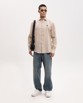 Palm Angels Beige linen shirt with logo embroidery PMGE04NS26FAB001