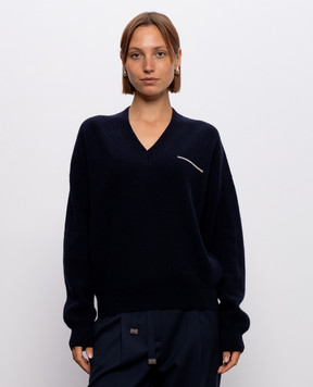 Peserico Blue wool, silk and cashmere pullover with monil chain A99264F12K09283
