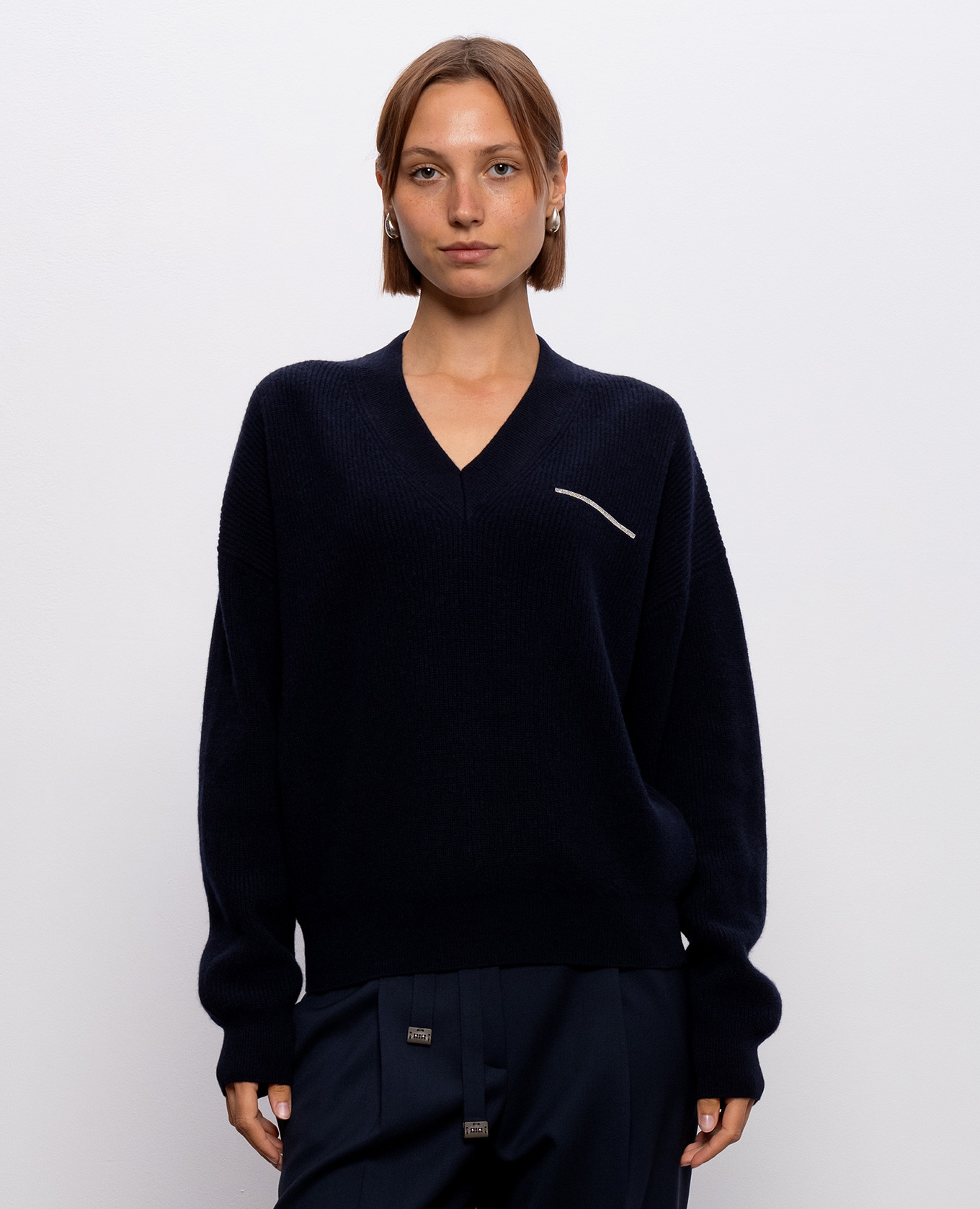 

Blue wool, silk and cashmere pullover with monil chain Peserico