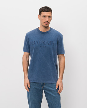 Balmain Blue T-shirt with embroidered logo GH1EG000BC72