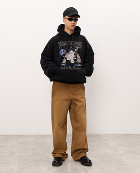Vetements Black hoodie with print MH27HD205Bm