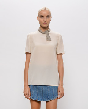 Valentino Beige silk blouse with crystals 9B3AEBY021B