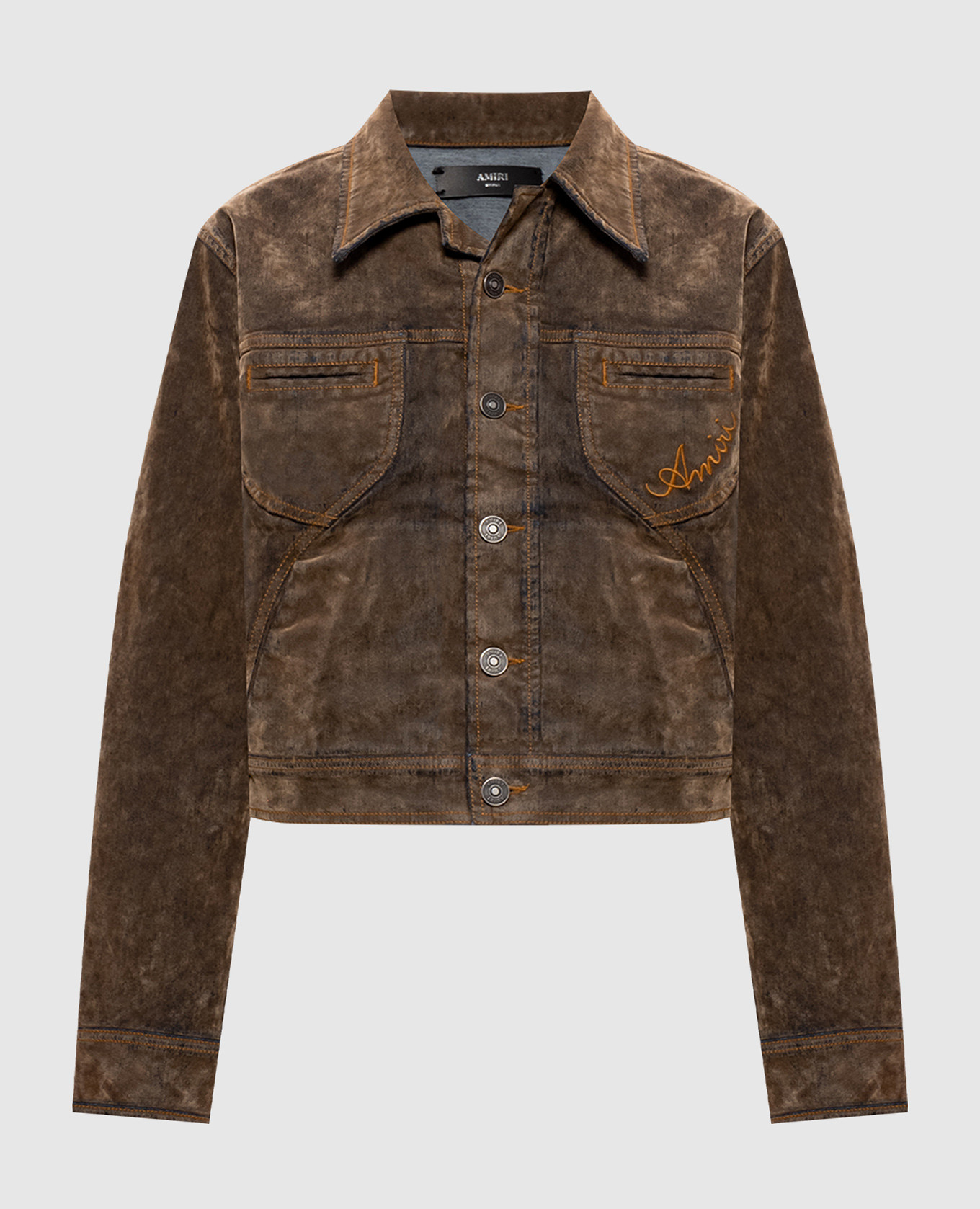 Brown denim jacket with logo embroidery