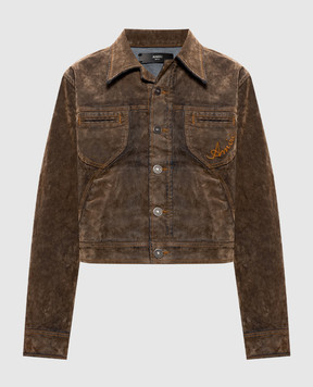 AMIRI Brown denim jacket with logo embroidery AW426JA019