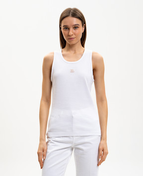 Dolce&Gabbana White ribbed top with monogram F8V40ZGDDL8
