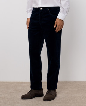 Brunello Cucinelli Blue corduroy pants with embroidered emblem M280NF1012