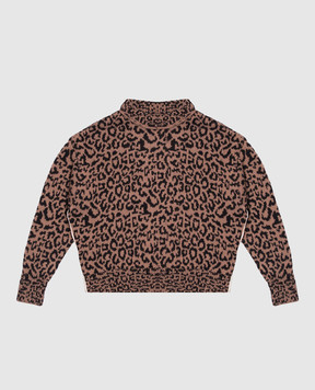 Palm Angels Children's brown sweater with leopard pattern F6PAJGJP157