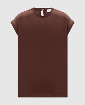 Brunello Cucinelli Brown silk top with monil chain MPC59EH500