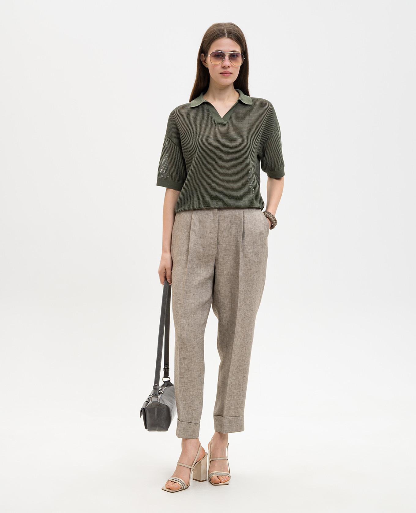 

Brown linen trousers with lapels Peserico, Beige