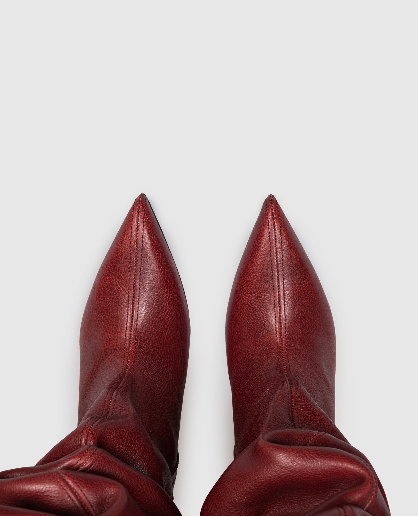 Burgundy leather over-the-knee boots with drapery Balmain 4